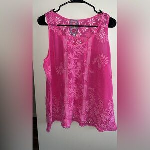 Johnny Was Hot Pink Embroidered Sleeveless Tank Top